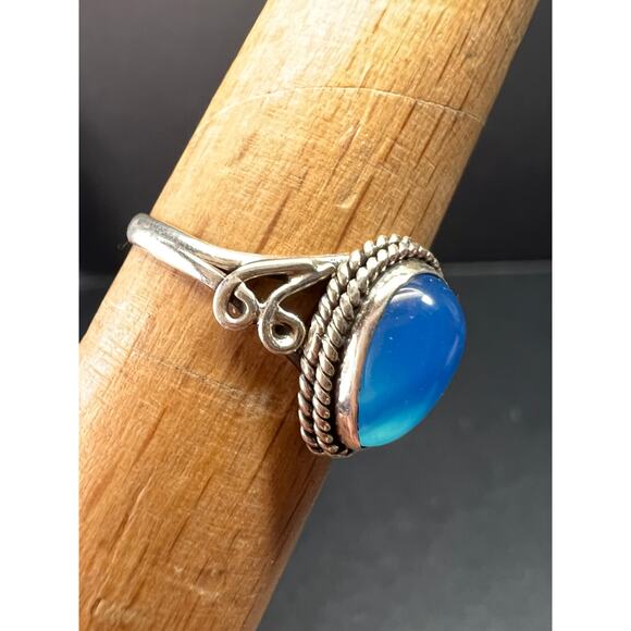Blue chalcedony sterling silver ring size 7 - Picture 11 of 16